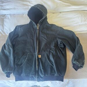 90s Faded Black Carhartt Lined Hoodie Jacket XL
